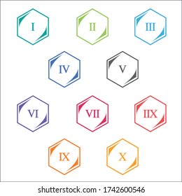 Colorful info-graphic roman numbers can be use to create presentation. Bullet points roman numbers one to ten.