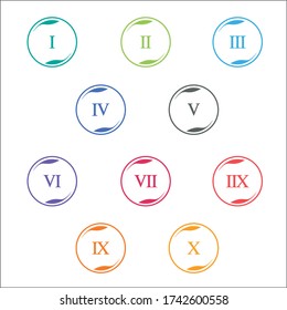 Colorful info-graphic roman numbers can be use to create presentation. Bullet points roman numbers one to ten.