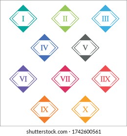 Colorful info-graphic roman numbers can be use to create presentation. Bullet points roman numbers one to ten.