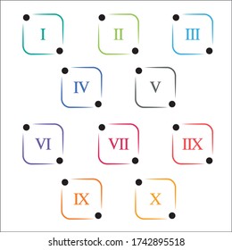 Colorful info-graphic roman numbers can be use to create presentation. Bullet points roman numbers one to ten.