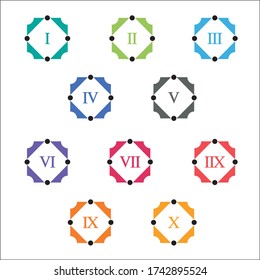 Colorful info-graphic roman numbers can be use to create presentation. Bullet points roman numbers one to ten.