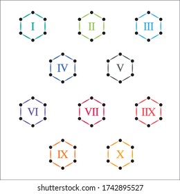 Colorful info-graphic roman numbers can be use to create presentation. Bullet points roman numbers one to ten.