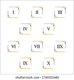 Colorful info-graphic roman numbers can be use to create presentation. Bullet points roman numbers one to ten. Rectangular shape vector numbers.