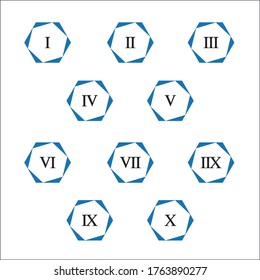 Colorful info-graphic roman numbers can be use to create presentation. Bullet points roman numbers one to ten. Octagon shape vector numbers.