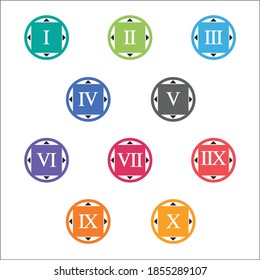 Colorful info-graphic roman numbers can be use to create presentation. Bullet points roman numbers one to ten. Colorful vector numbers.
