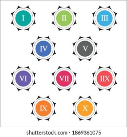 Colorful info-graphic roman numbers can be use to create presentation. Bullet points roman numbers one to ten. Vector numbers.