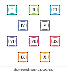 Colorful info-graphic roman numbers can be use to create presentation. Bullet points roman numbers one to ten. Vector numbers.