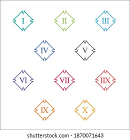 Colorful info-graphic roman numbers can be use to create presentation. Bullet points roman numbers one to ten. Vector numbers.