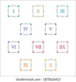 Colorful info-graphic roman numbers can be use to create presentation. Bullet points roman numbers one to ten. Vector numbers.