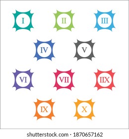 Colorful info-graphic roman numbers can be use to create presentation. Bullet points roman numbers one to ten. Vector numbers.