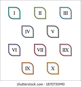 Colorful info-graphic roman numbers can be use to create presentation. Bullet points roman numbers one to ten. Vector numbers.