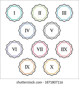 Colorful info-graphic roman numbers can be use to create presentation. Bullet points roman numbers one to ten. Vector numbers.