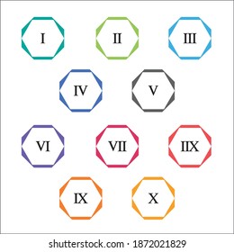 Colorful info-graphic roman numbers can be use to create presentation. Bullet points roman numbers one to ten. Vector numbers.