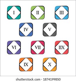 Colorful info-graphic roman numbers can be use to create presentation. Bullet points roman numbers one to ten. Vector numbers.