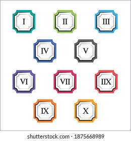 Colorful info-graphic roman numbers can be use to create presentation. Bullet points roman numbers one to ten. Vector numbers.