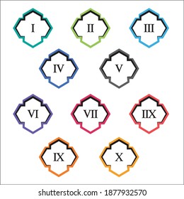 Colorful info-graphic roman numbers can be use to create presentation. Bullet points roman numbers one to ten. Vector numbers.