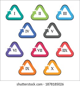 Colorful info-graphic roman numbers can be use to create presentation. Bullet points roman numbers one to ten. Vector numbers.