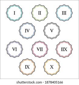 Colorful info-graphic roman numbers can be use to create presentation. Bullet points roman numbers one to ten. Vector numbers.