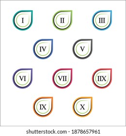 Colorful info-graphic roman numbers can be use to create presentation. Bullet points roman numbers one to ten. Vector numbers.