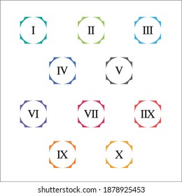 Colorful info-graphic roman numbers can be use to create presentation. Bullet points roman numbers one to ten. Vector numbers.