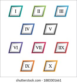 Colorful info-graphic roman numbers can be use to create presentation. Bullet points roman numbers one to ten. Vector numbers.