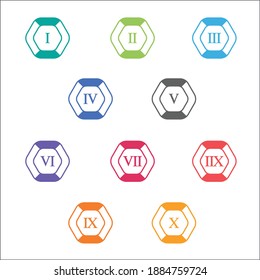Colorful info-graphic roman numbers can be use to create presentation. Bullet points roman numbers one to ten. Vector numbers.