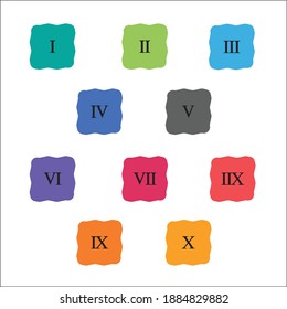 Colorful info-graphic roman numbers can be use to create presentation. Bullet points roman numbers one to ten. Vector numbers.