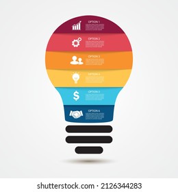 colorida lámpara de luz creativa de inicio infográfico con opciones de elemento 6.  Concepto creativo. aislado de fondo blanco. se puede utilizar para diagramas, flujo de trabajo, escala de tiempo, presentaciones. 