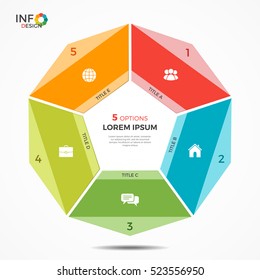 Colorful infographic template with 5 options circle chart . 