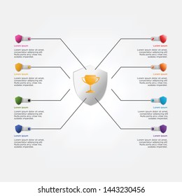 colorful infographic template design with trophy and shields