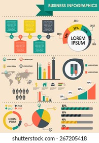 Colorful infographics elements set including growth pie chart, graphs and arrows for professional presentation.