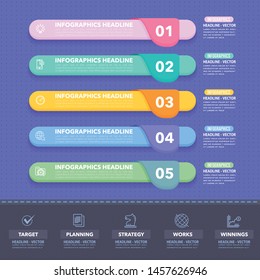 Colorful Infographics Illustration, Multicolored Stats Arrows Template with Business Strategy Flat Web Icons