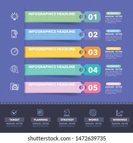 Colorful Infographics Illustration, Multicolored Stats Arrows Template with Business Strategy Flat Web Icons