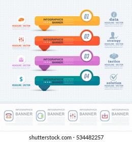 Formas para infografías coloridas Ilustración, Estrellas multicolores Plantilla con iconos Web planos de estrategia empresarial. Diseño de banners y elementos de presentación del sitio web