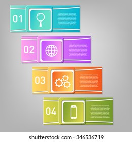 Colorful infographics template with 4 steps, 4 options. For infographic, banner, poster, web design, brochure, presentation. Vector illustration