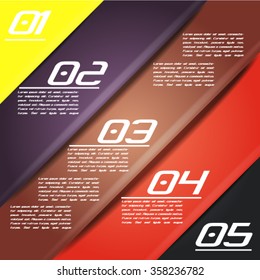 Colorful infographics template with 5 diagonal stripes. Vector illustration, can be used for business presentations, web design.