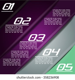 Colorful infographics template with 5 diagonal stripes. Vector illustration, can be used for business presentations, web design.