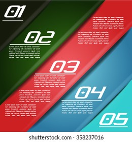 Colorful infographics template with 5 diagonal stripes. Vector illustration, can be used for business presentations, web design.