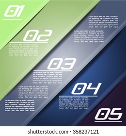 Colorful infographics template with 5 diagonal stripes. Vector illustration, can be used for business presentations, web design.