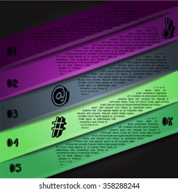 Colorful infographics template with 5 diagonal stripes. Vector illustration, can be used for business presentations, web design.