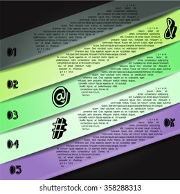 Colorful infographics template with 5 diagonal stripes. Vector illustration, can be used for business presentations, web design.