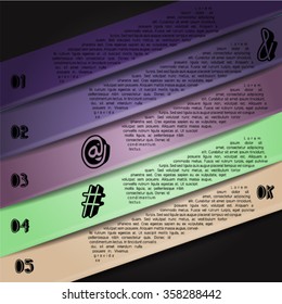 Colorful infographics template with 5 diagonal stripes. Vector illustration, can be used for business presentations, web design.