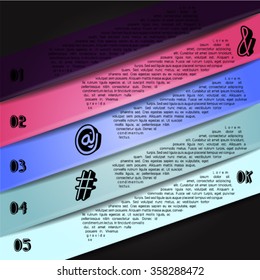 Colorful infographics template with 5 diagonal stripes. Vector illustration, can be used for business presentations, web design.