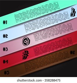 Colorful infographics template with 5 diagonal stripes. Vector illustration, can be used for business presentations, web design.