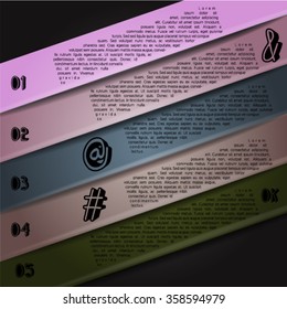 Colorful infographics template with 5 diagonal stripes. Vector illustration, can be used for business presentations, web design.