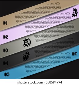 Colorful infographics template with 5 diagonal stripes. Vector illustration, can be used for business presentations, web design.