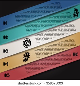 Colorful infographics template with 5 diagonal stripes. Vector illustration, can be used for business presentations, web design.
