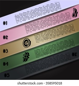 Colorful infographics template with 5 diagonal stripes. Vector illustration, can be used for business presentations, web design.