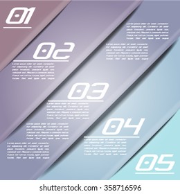 Colorful infographics template with 5 diagonal stripes. Vector illustration, can be used for business presentations, web design.