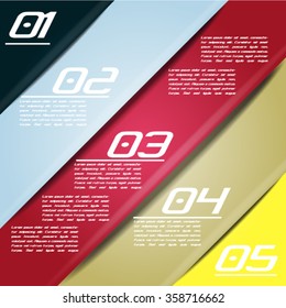 Colorful infographics template with 5 diagonal stripes. Vector illustration, can be used for business presentations, web design.